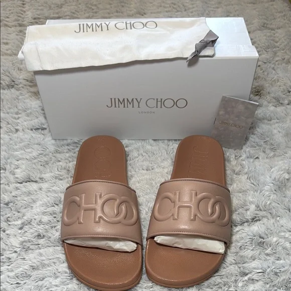 Jimmy Choo Powder Pink Leather Slides Sz 40 NWT Box & Dust bag - Picture 1 of 7